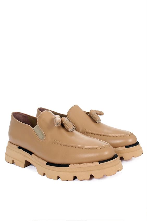 Kadın Babet Ayakkabı Oxford - Bej Deri