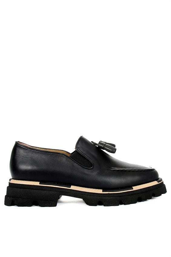 Kadın Babet Ayakkabı Oxford - Siyah Deri