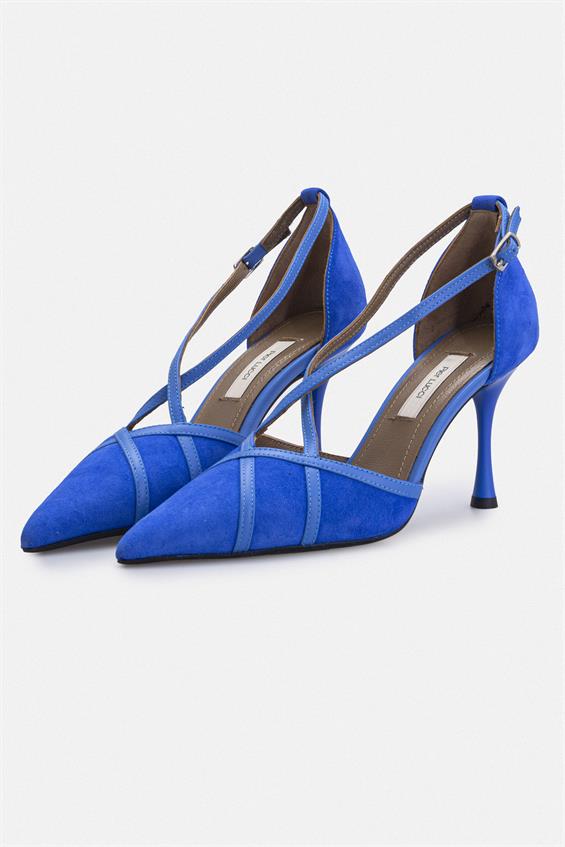 Kadın İnce Topuklu Ayakkabı - Mavi Süet