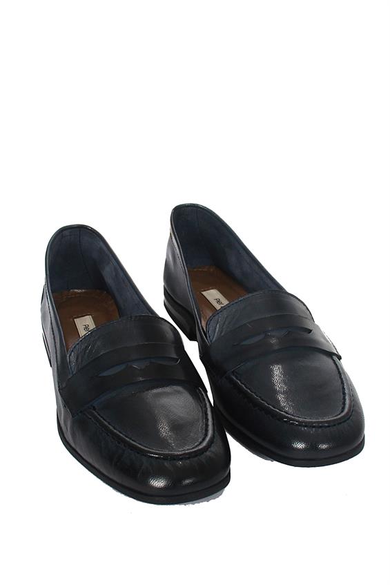 Kadın Loafer Babet Günlük Ayakkabı - Lacivert Deri