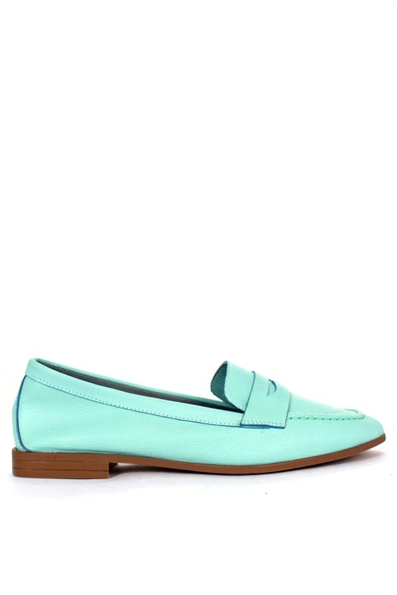 Kadın Loafer Babet Günlük Ayakkabı - Su Yeşili Deri