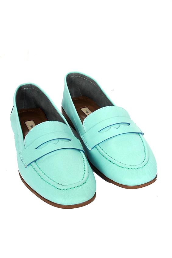 Kadın Loafer Babet Günlük Ayakkabı - Su Yeşili Deri