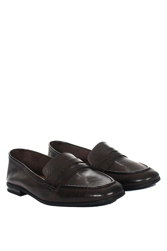 Kadın Loafer Babet Günlük Ayakkabı - Kahve Deri