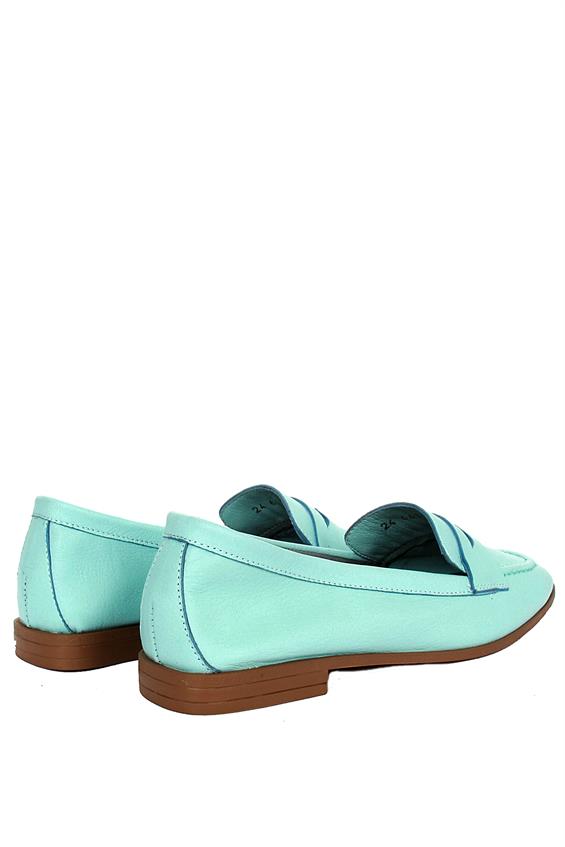 Kadın Loafer Babet Günlük Ayakkabı - Su Yeşili Deri