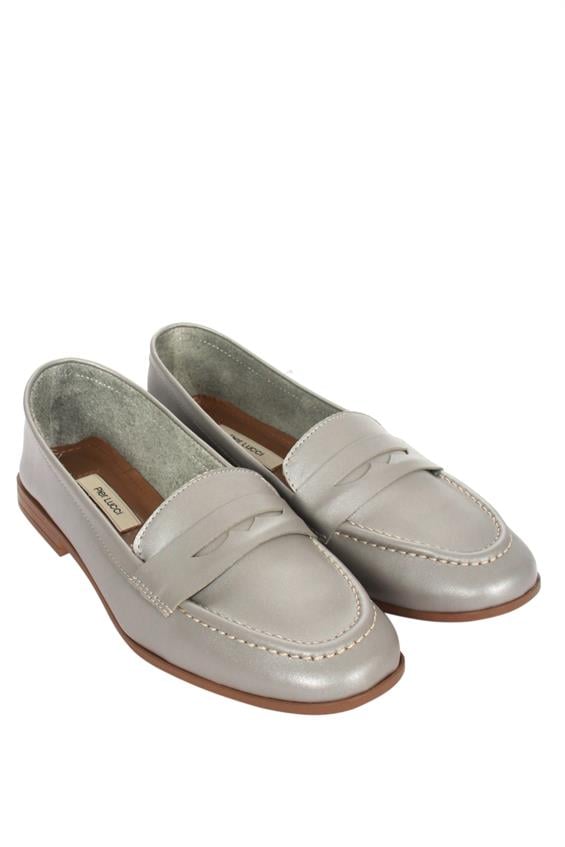 Kadın Loafer Babet Günlük Ayakkabı - Açık Gri Deri