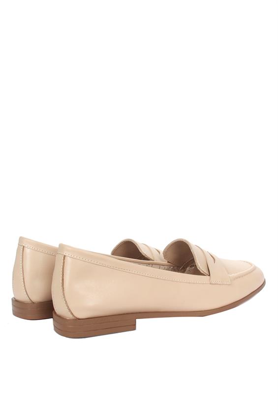 Kadın Loafer Babet Günlük Ayakkabı - Bej Deri
