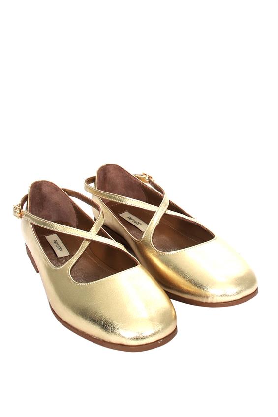 Kadın Tokalı Babet Ayakkabı - Dore Deri