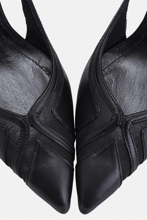 Kadın Kalın Topuklu Ayakkabı - Siyah Deri File