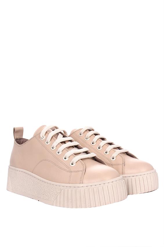 Kadın Sneakers Ayakkabı - Bej Deri