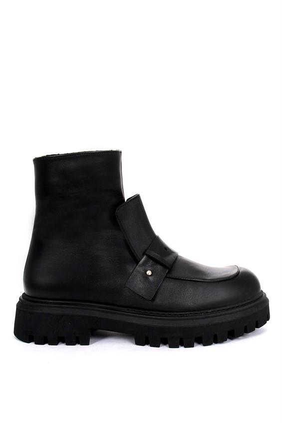 Kadın Kalın Tabanlı Günlük Bot- Siyah Deri