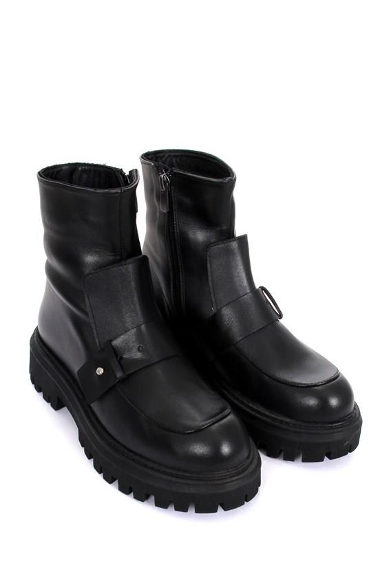 Kadın Kalın Tabanlı Günlük Bot- Siyah Deri