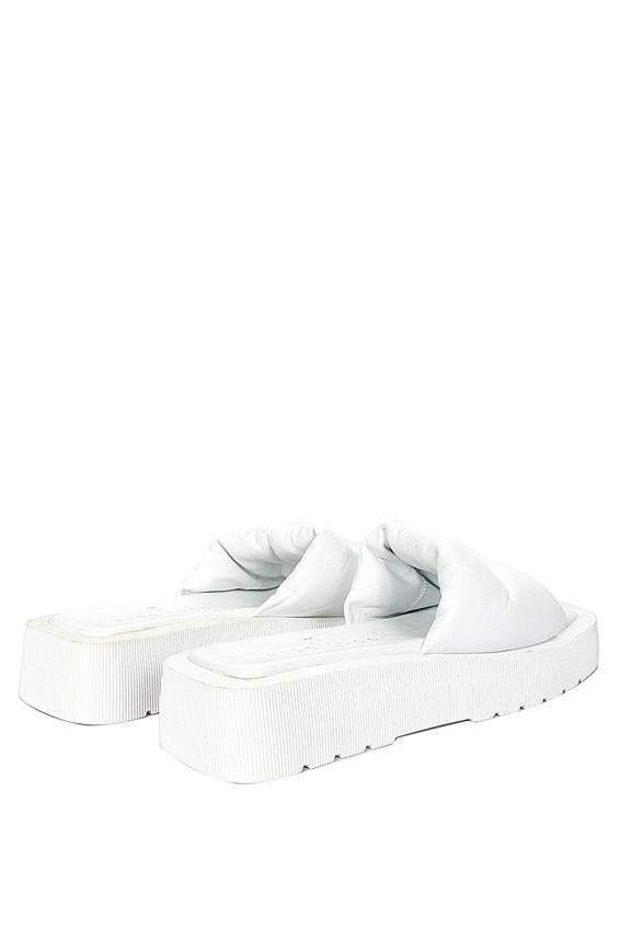 Kadın Günlük Düz Terlik-Beyaz Deri