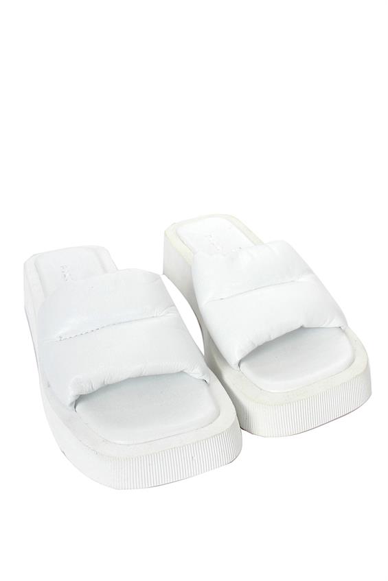 Kadın Günlük Düz Terlik-Beyaz Deri