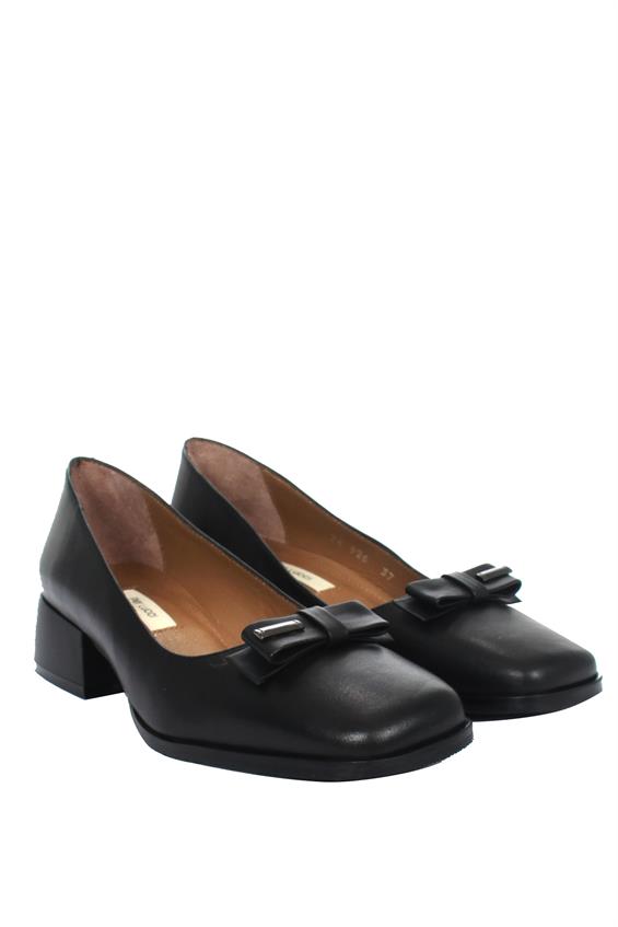 Kadın Topuklu Babet Ayakkabı - Siyah Deri