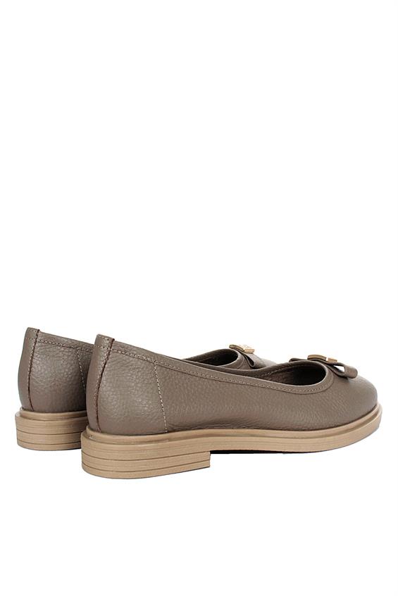 Kadın Tokalı Babet Ayakkabı - Vizon Floter Deri