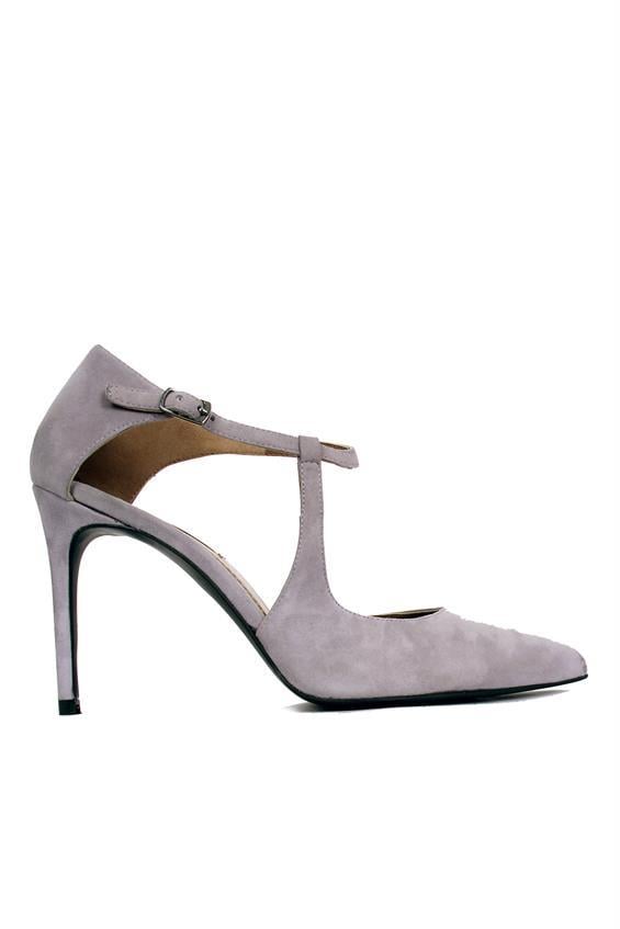 Kadın Yüksek Topuklu Ayakkabı-Gri Süet