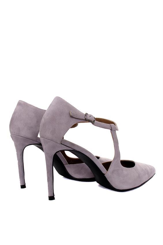 Kadın Yüksek Topuklu Ayakkabı-Gri Süet