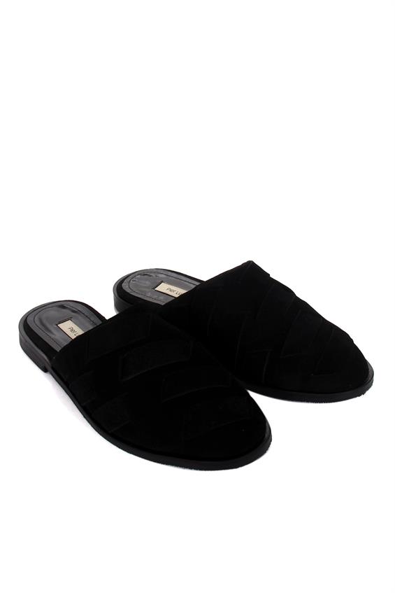 Kadın Günlük Düz Terlik-Siyah Süet