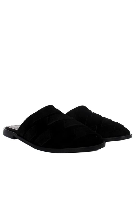 Kadın Günlük Düz Terlik-Siyah Süet