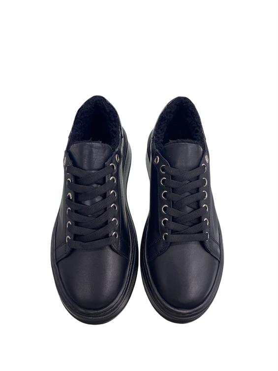 Kadın Sneakers Ayakkabı-Siyah Deri