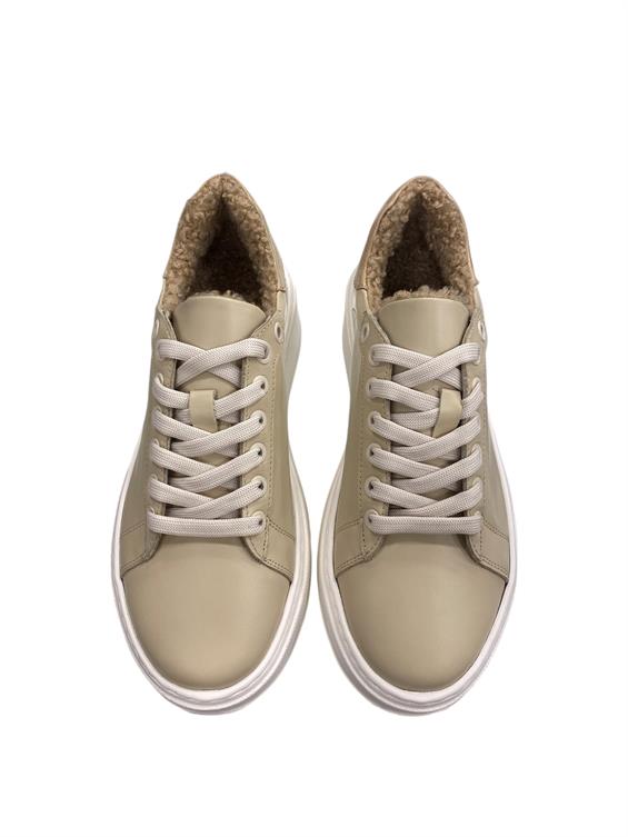 Kadın Sneakers Ayakkabı-Bej Deri