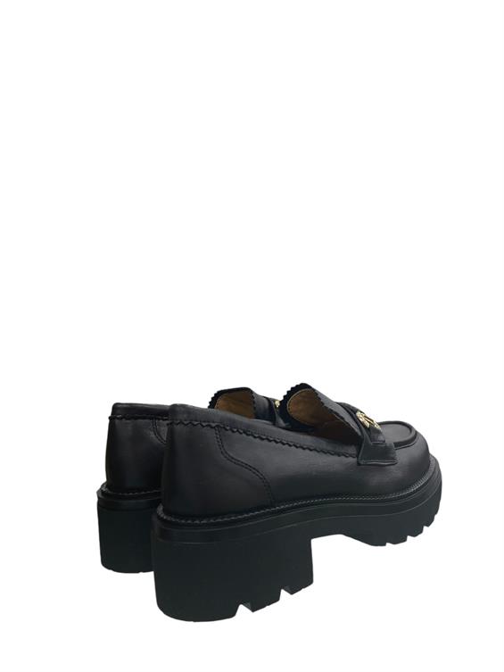 Kadın Loafer Tokalı Babet Ayakkabı - Siyah Deri