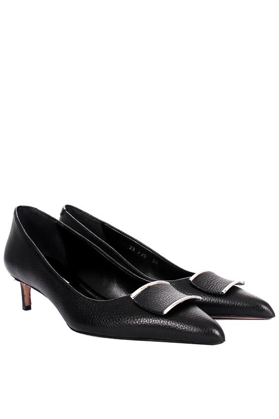 Kadın Stiletto Topuklu Ayakkabı - Siyah Deri