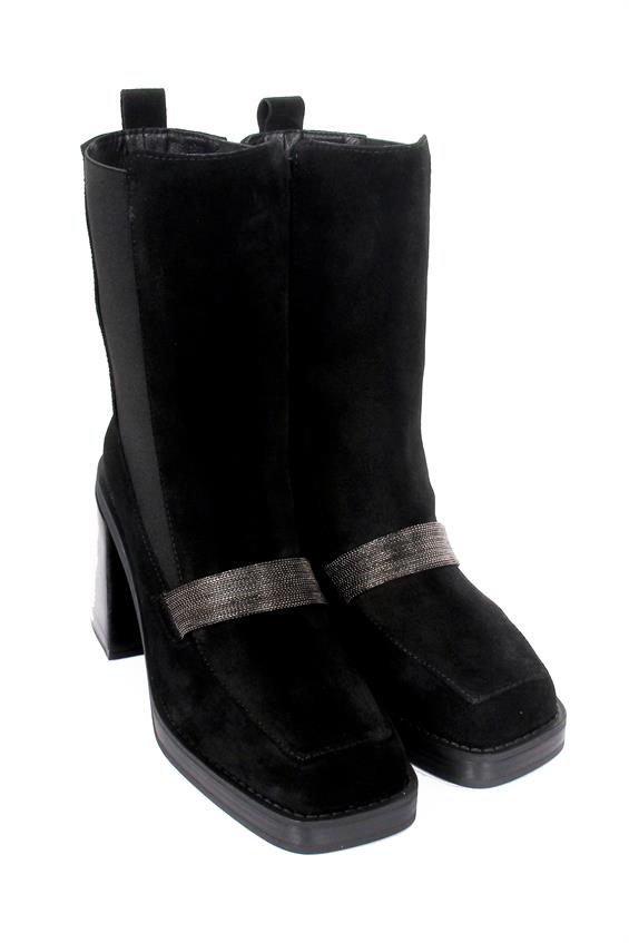 Kadın Topuklu Bot - Siyah Süet 