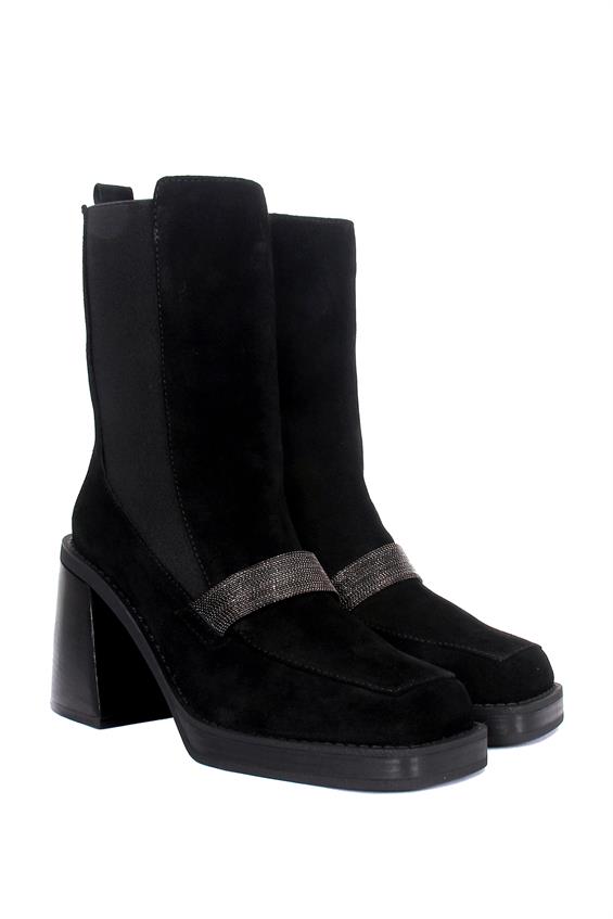 Kadın Topuklu Bot - Siyah Süet 