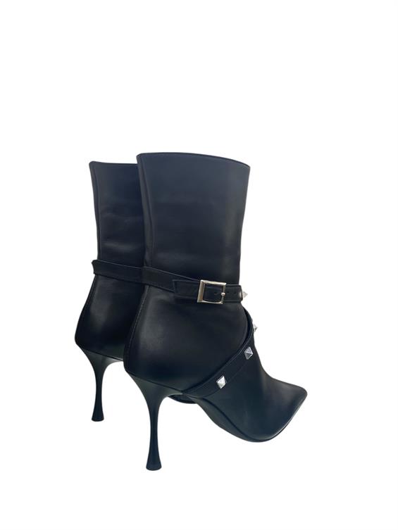 Kadın Topuklu Bot - Siyah Deri S.Ast.