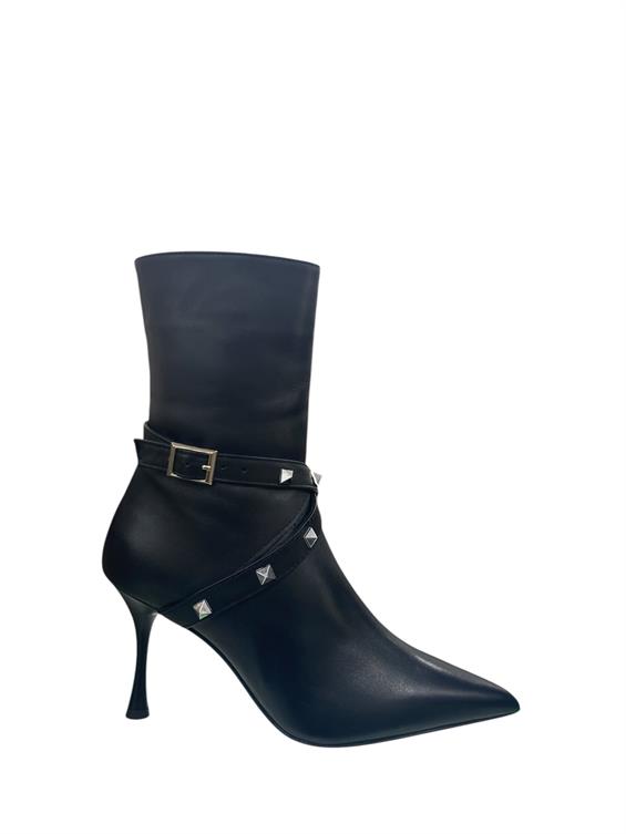 Kadın Topuklu Bot - Siyah Deri S.Ast.