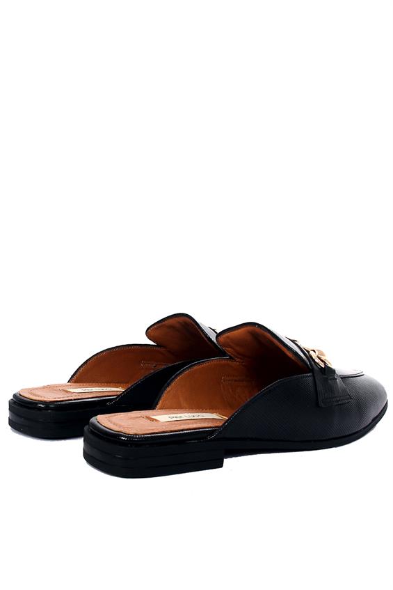 Kadın Günlük Düz Terlik-Siyah Deri