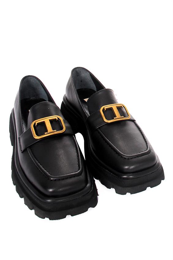 Kadın Babet Ayakkabı Loafer - Siyah Deri