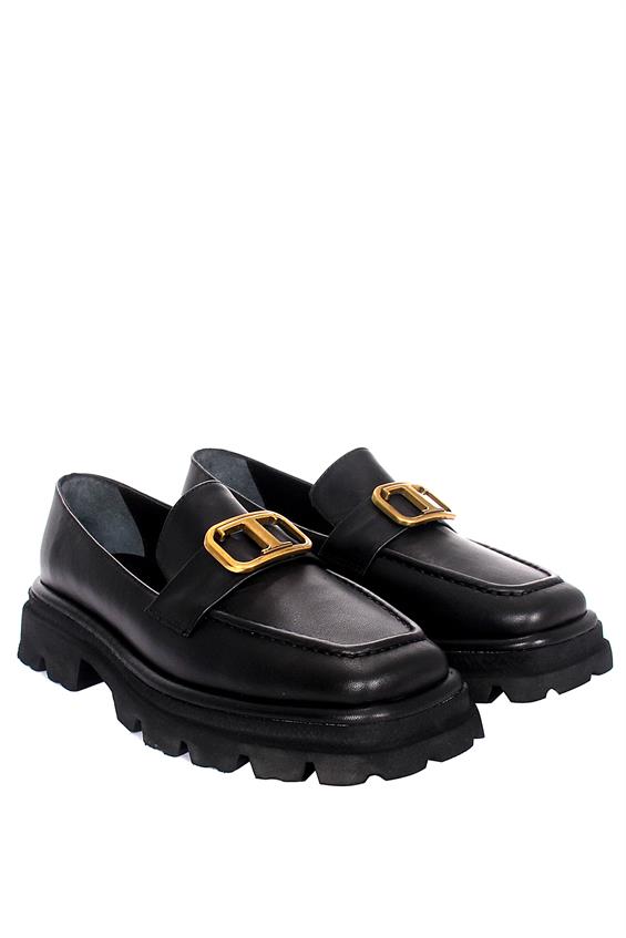 Kadın Babet Ayakkabı Loafer - Siyah Deri