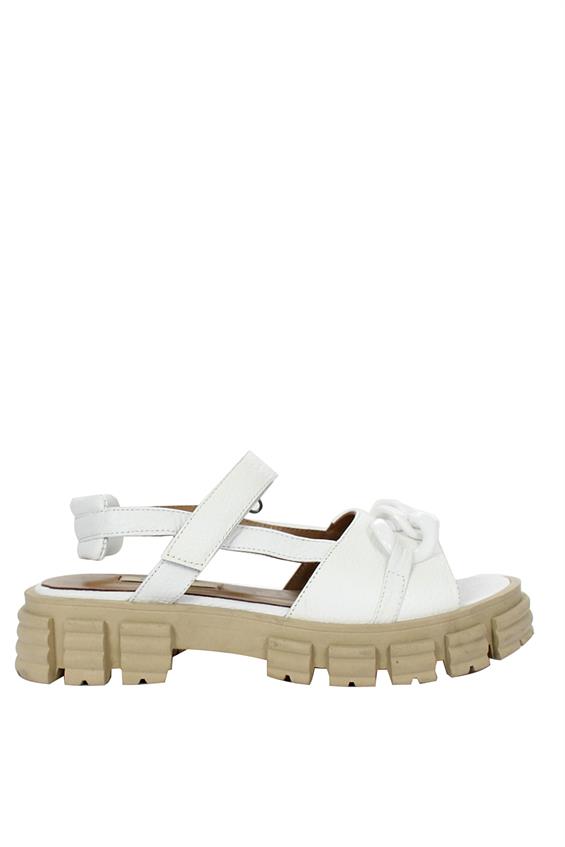 Kadın Kalın Tabanlı Günlük Sandalet-Beyaz Deri