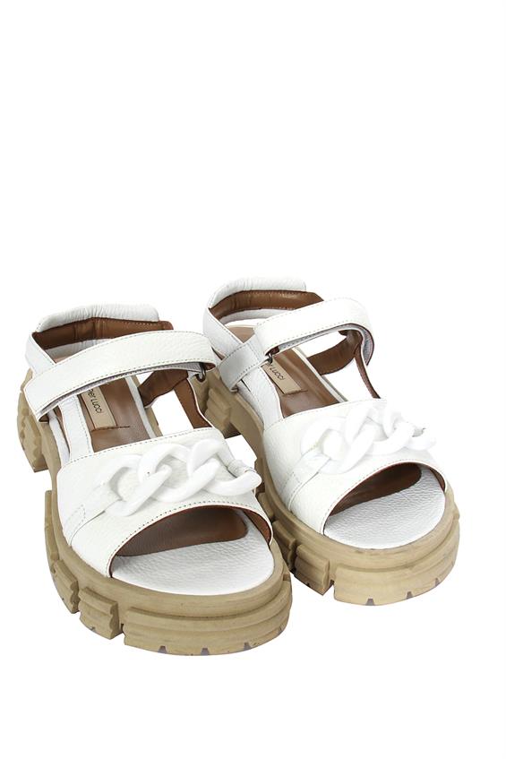 Kadın Kalın Tabanlı Günlük Sandalet-Beyaz Deri