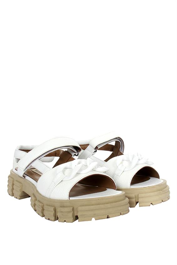 Kadın Kalın Tabanlı Günlük Sandalet-Beyaz Deri