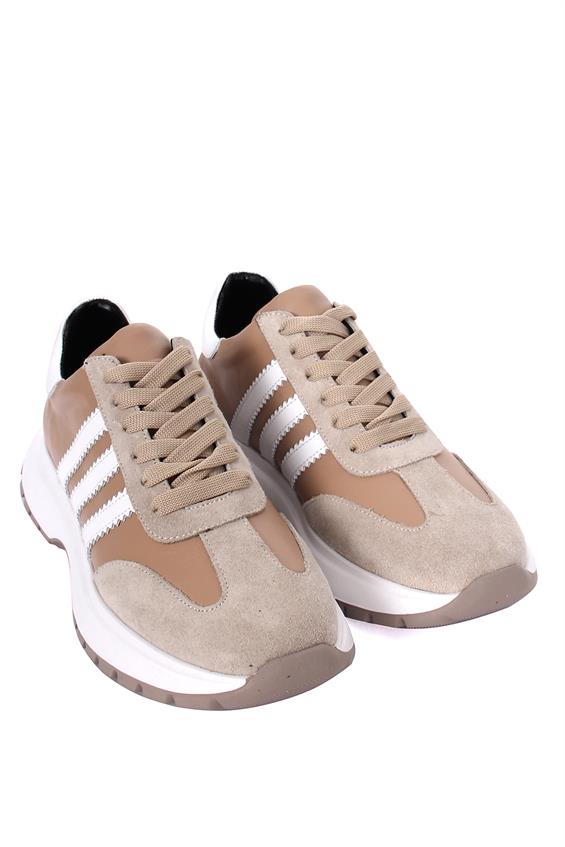 Kadın Spor Ayakkabı - Bej Süet Pudra Deri
