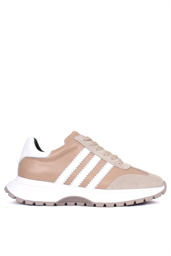 Kadın Spor Ayakkabı - Bej Süet Pudra Deri