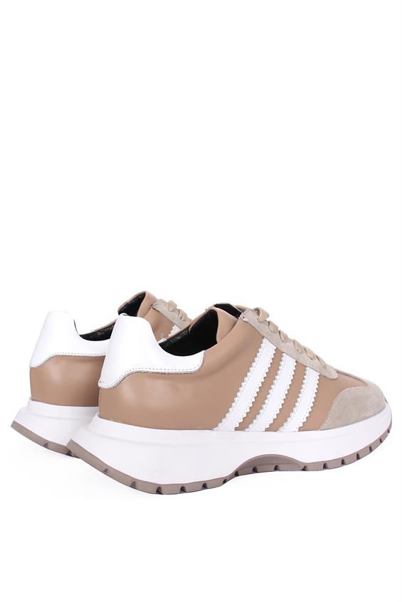 Kadın Spor Ayakkabı - Bej Süet Pudra Deri