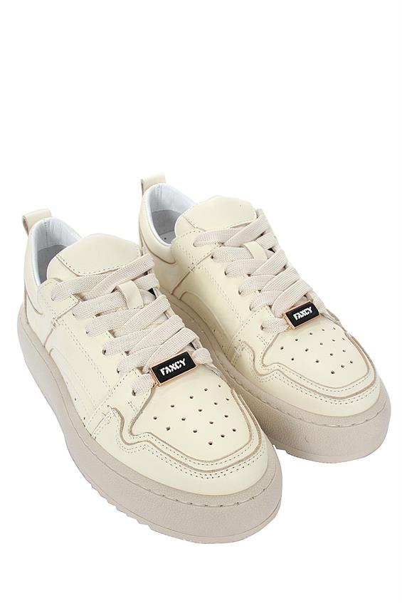 Kadın Sneakers Ayakkabı-Açık Bej Deri