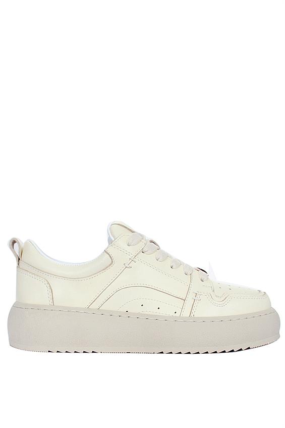 Kadın Sneakers Ayakkabı-Açık Bej Deri