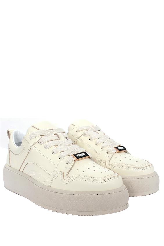 Kadın Sneakers Ayakkabı-Açık Bej Deri