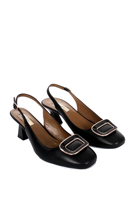 Kadın İnce Topuklu Ayakkabı - Siyah Deri