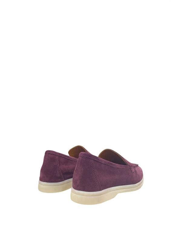 Kadın Babet Ayakkabı Loafer - Açık Bordo Süet