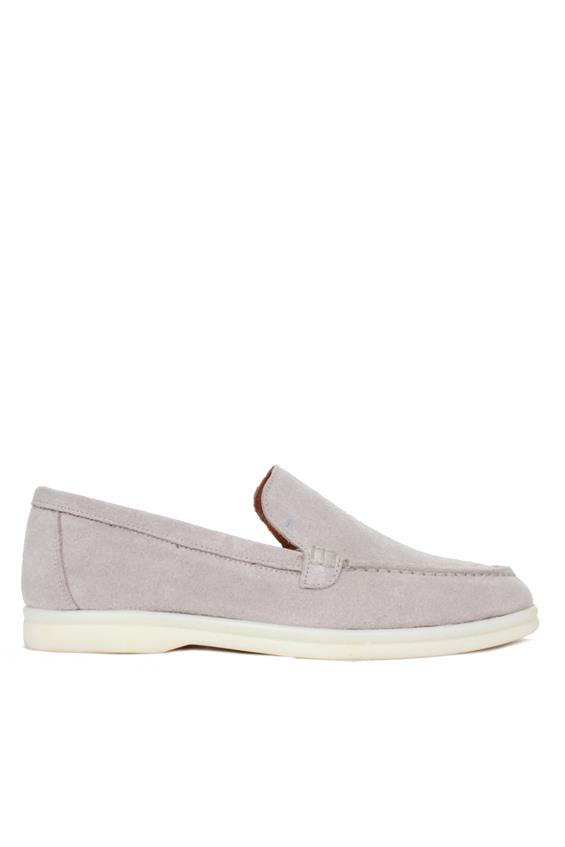 Kadın Babet Ayakkabı Loafer - Gri Süet