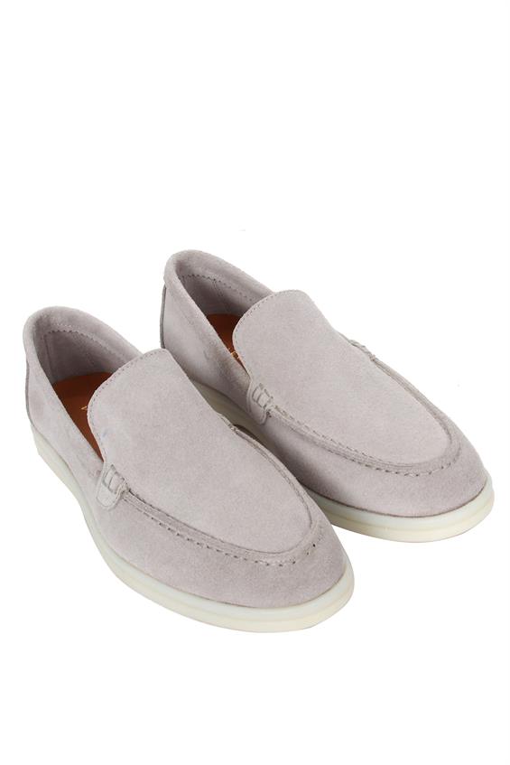 Kadın Babet Ayakkabı Loafer - Gri Süet