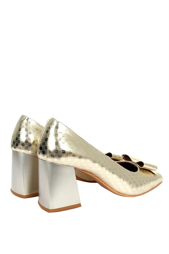 Kadın Kalın Topuklu Ayakkabı-Dore Deri