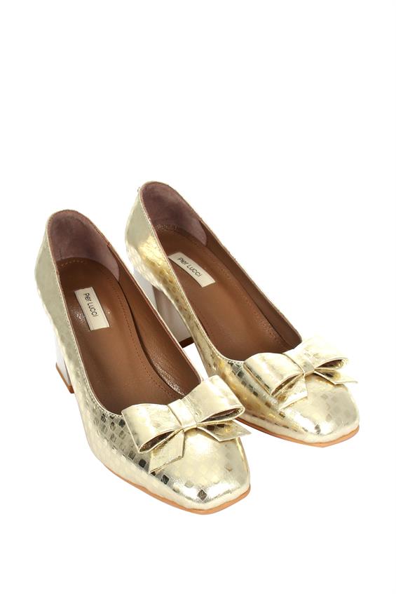 Kadın Kalın Topuklu Ayakkabı-Dore Deri