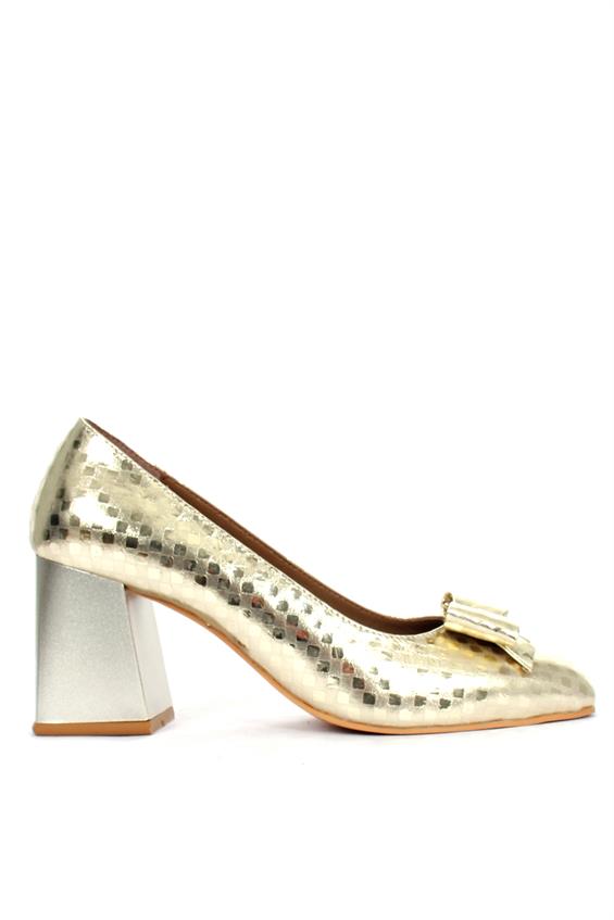 Kadın Kalın Topuklu Ayakkabı-Dore Deri